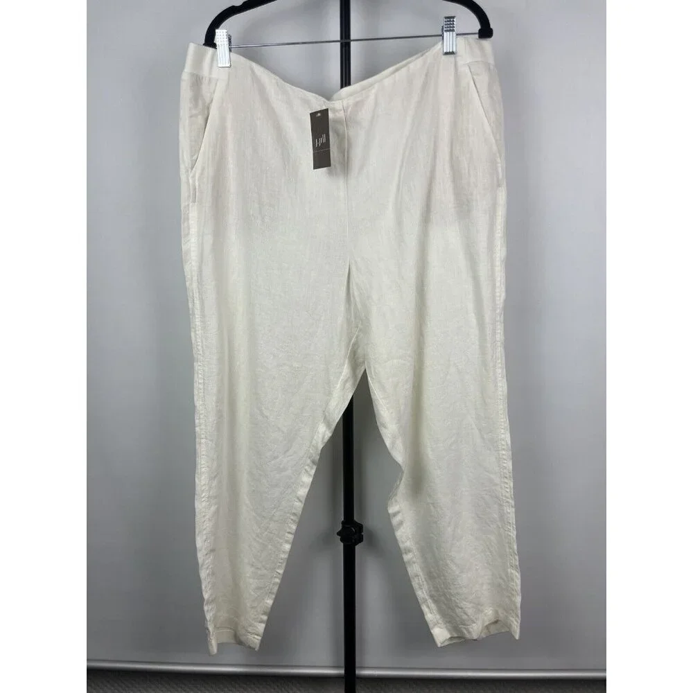 J. Jill Love Linen White Pull On Elastic Waist Casual Pants Size XLP‎ Pockets